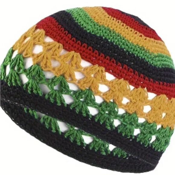 Hand Crochet Beanie Rasta Hat Multi Color - Picture 3 of 3